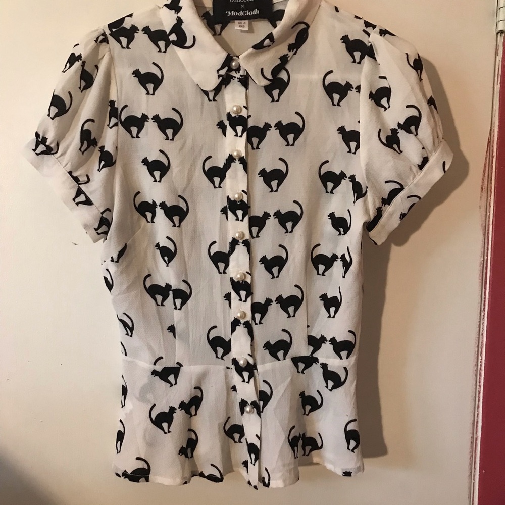 ModCloth Cat Print Blouse